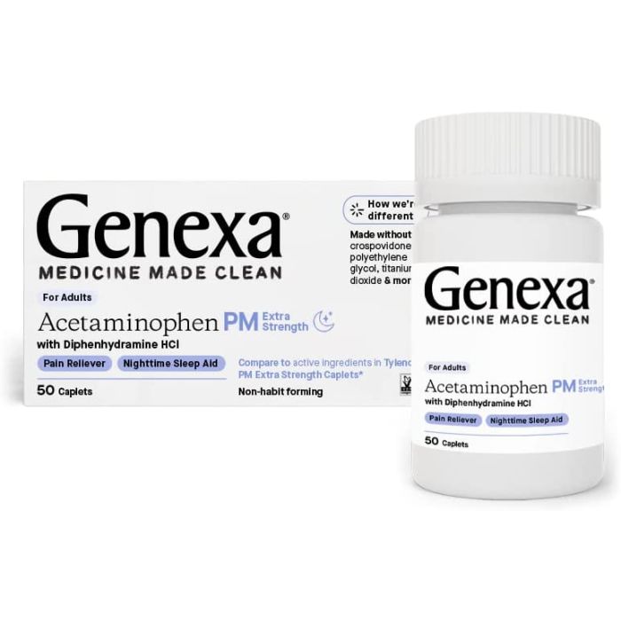 Genexa Acetaminophen PM Extra Strength 50 Caplets Nighttime Sleep Aid - supplemynts.com