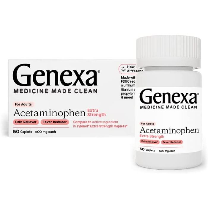 Genexa Extra Strength Acetaminophen Pain Fever Relief 50 Caplets - supplemynts.com