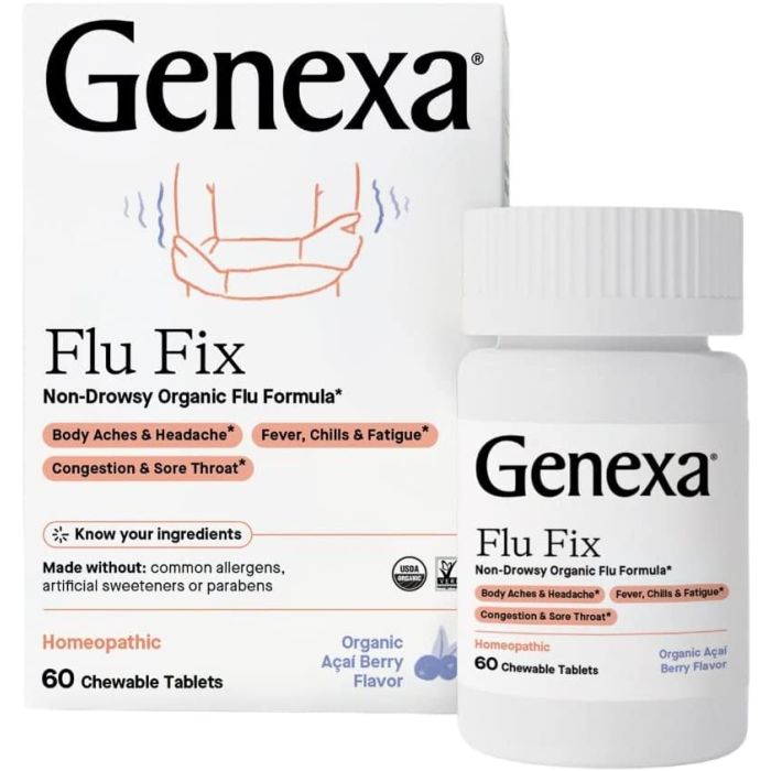 Genexa Homeopathic Flu Fix Non Drowsy 60 Chewable Tablets Berry Flavor - supplemynts.com