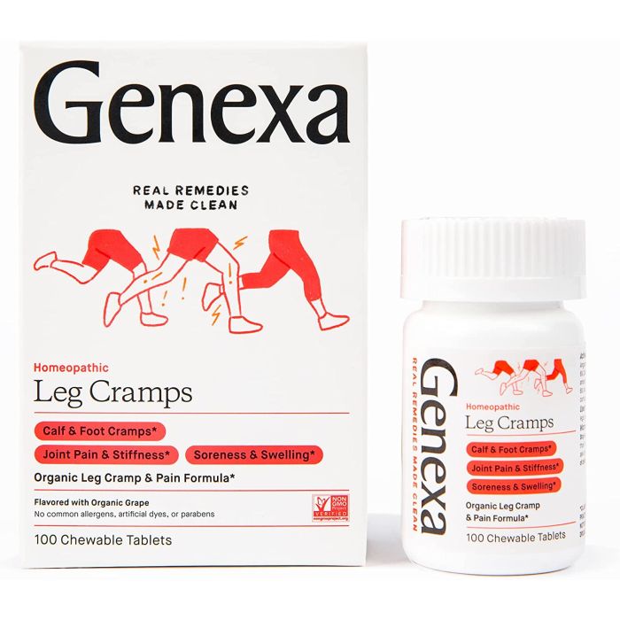 Genexa Leg Cramps Homeopathic 100 Chewable Tablets Grape Flavor - supplemynts.com