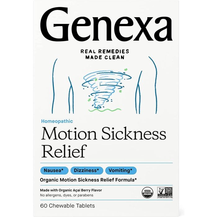 Genexa Motion Sickness Relief Homeopathic 60 Chewable Tablets - supplemynts.com