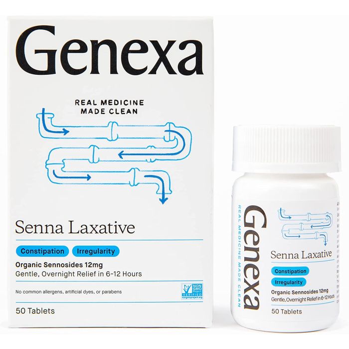 Genexa Senna Laxative 50 Tablets Overnight Relief Digestion Support - supplemynts.com