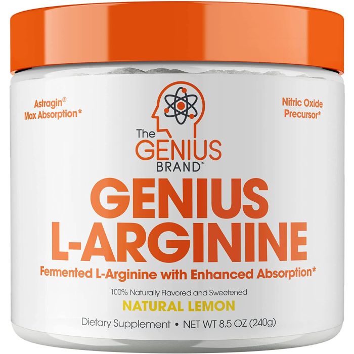 Genius L Arginine Lemon Flavored Powder 8.5 Oz Nitric Oxide Booster - supplemynts.com