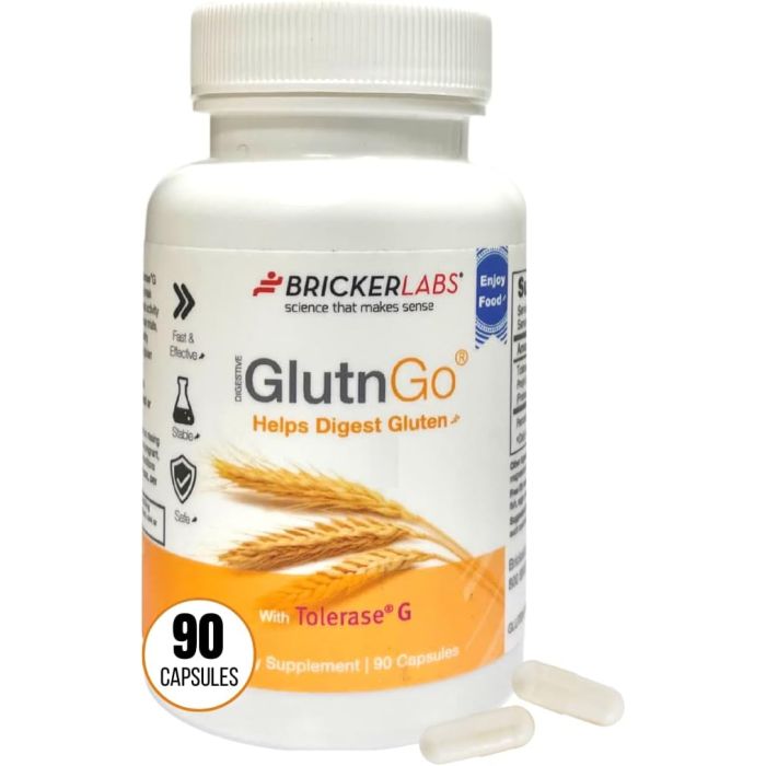 GlutnGo Tolerase G 90 Caps Bricker Labs Gluten Digest Support - supplemynts.com