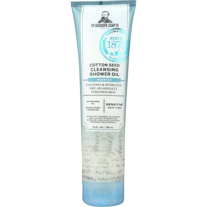 Grandpa Soap Nourishing Cotton Seed Cleansing Shower Oil 9.5 Oz - supplemynts.com