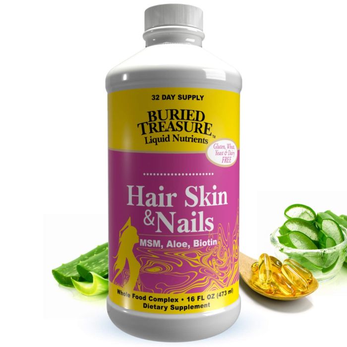 Hair Skin Nails Support MSM Aloe Biotin 16 Oz Buried Treasure - supplemynts.com