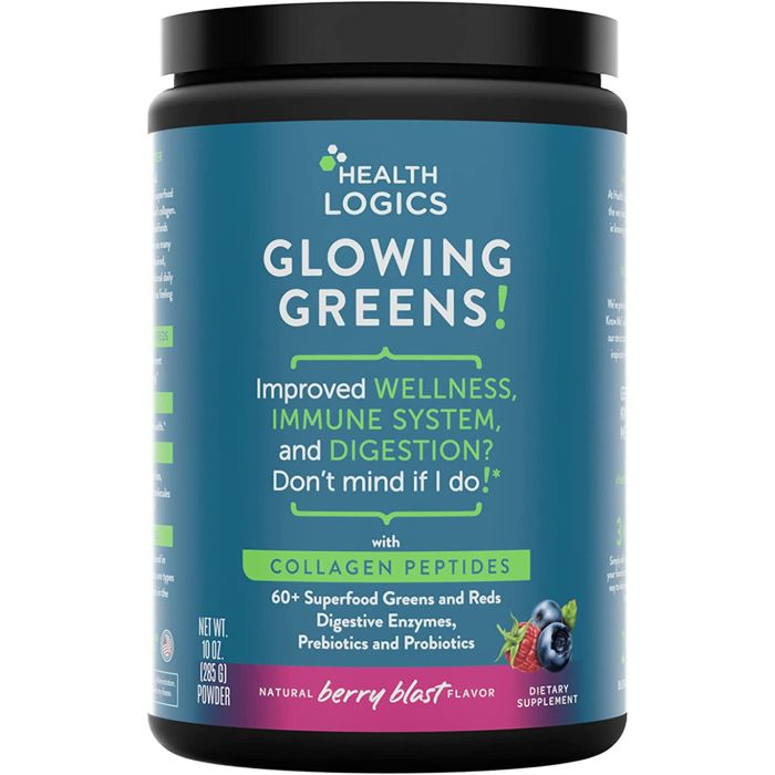 Health Logics Glowing Greens Collagen Peptides Berry Flavored 10 Oz - supplemynts.com