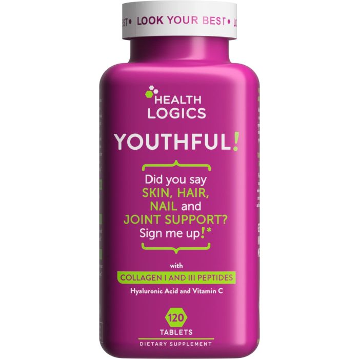 Health Logics Youthful Collagen Peptides III 120 Tablets Anti Aging - supplemynts.com