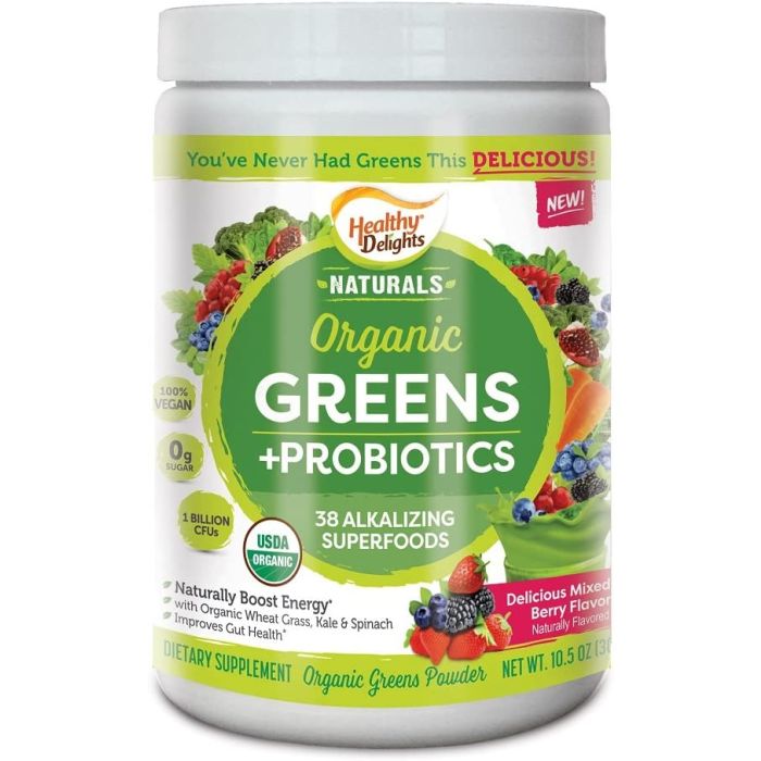 Healthy Delights Organic Greens Probiotics Powder 30 Servings Vegan - supplemynts.com