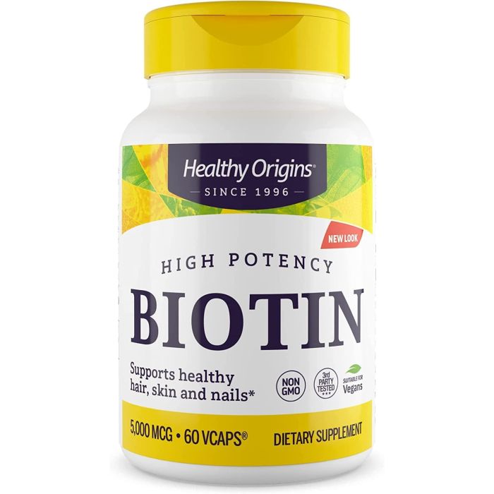 Healthy Origins Biotin 5000 mcg Veggie Capsules Hair Nail Support - supplemynts.com