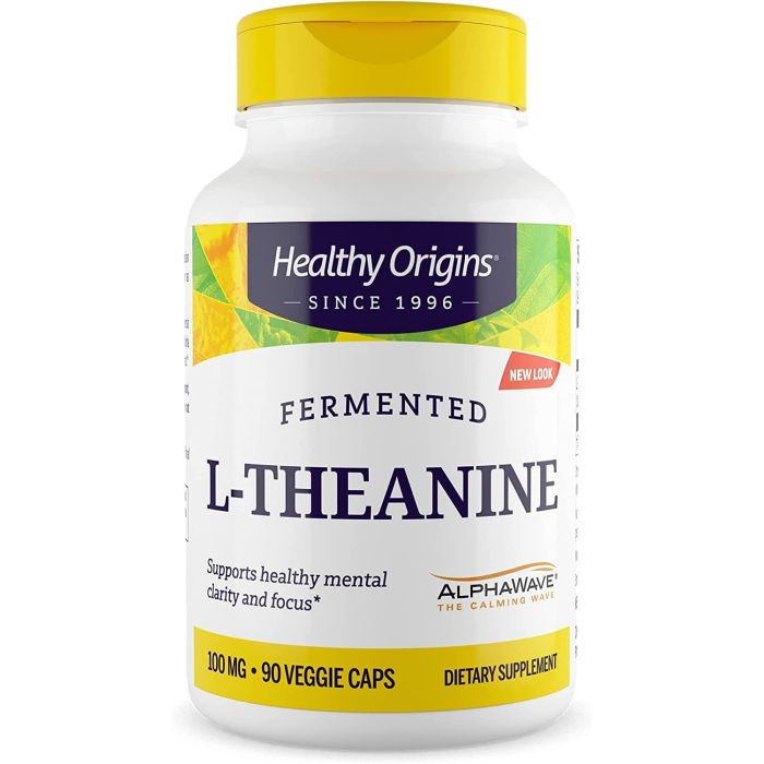 Healthy Origins L Theanine 100mg 90 Veggie Caps Brain Support - supplemynts.com