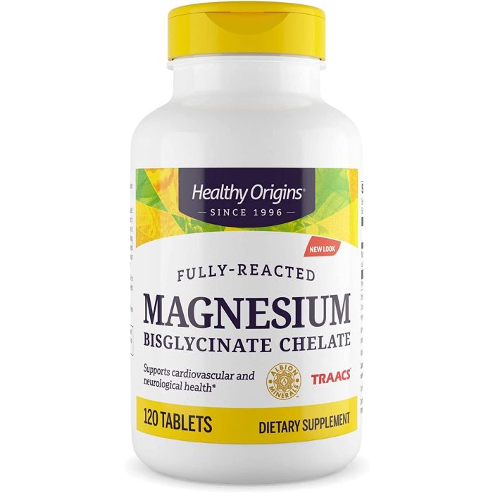 Healthy Origins Magnesium Bisglycinate Chelate 120 Tablets Gluten Free - supplemynts.com