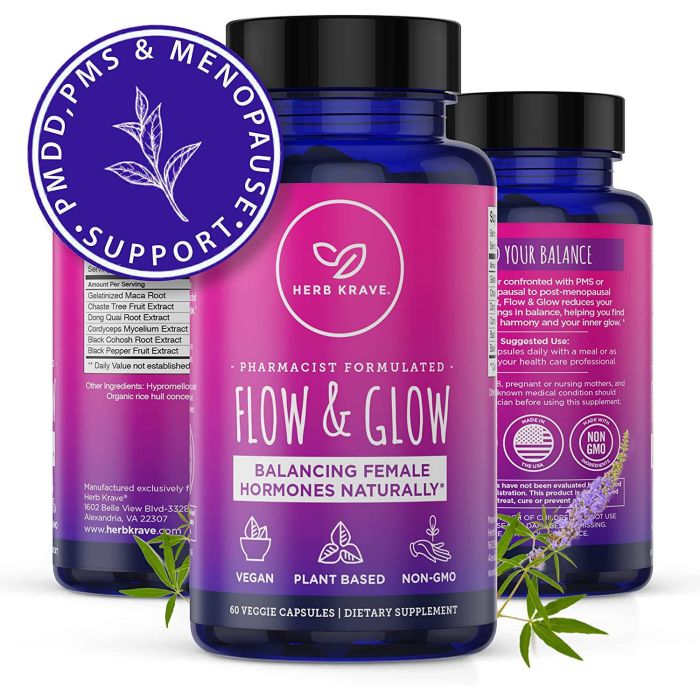 Herb Krave Flow And Glow Female Hormone Balancing 60 Veggie Caps - supplemynts.com