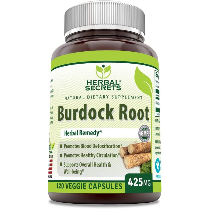Herbal Secrets Burdock Root 425 Mg 120 VCaps Healthy Circulation - supplemynts.com