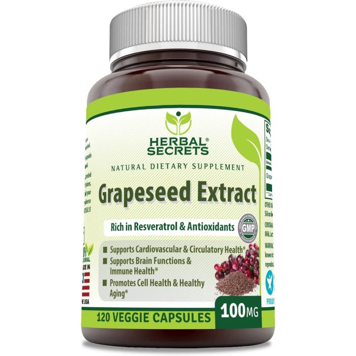 Herbal Secrets Grapeseed Extract 100 Mg 120 Veggie Caps Healthy Aging - supplemynts.com