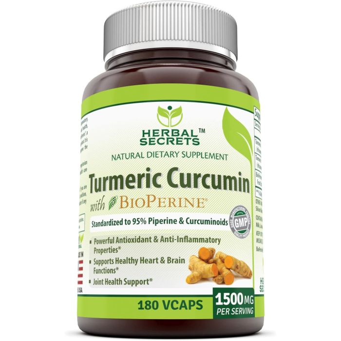 Herbal Secrets Turmeric Curcumin Bioperine 1500mg 180 VCaps - supplemynts.com