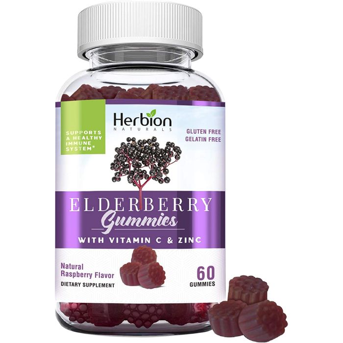 Herbion Naturals Elderberry 60 Gummies Vitamin C Zinc Immune Support - supplemynts.com