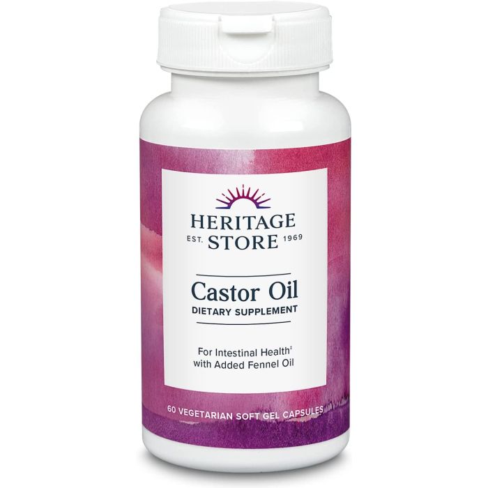 Heritage Store Castor Oil 60 Vegetarian Softgel Caps Intestinal Health - supplemynts.com