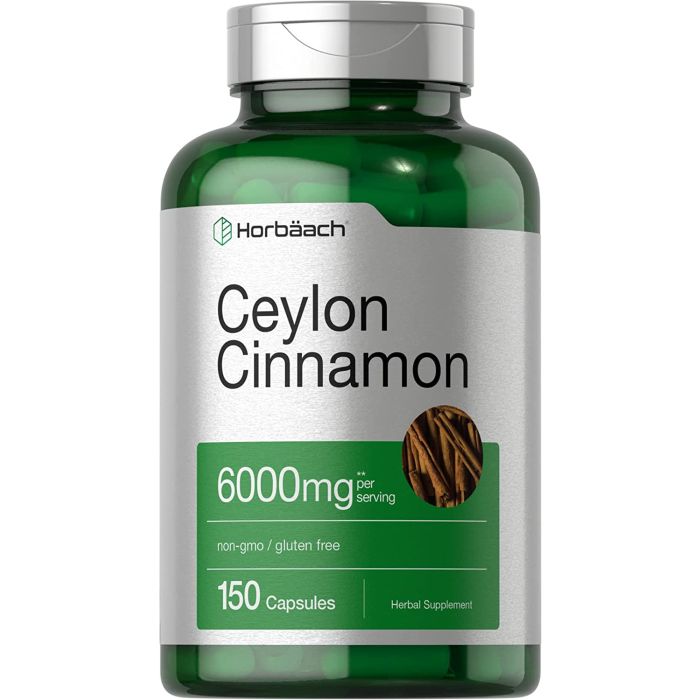 Horbaach Ceylon Cinnamon Capsules 6000 mg Non GMO Gluten Free - supplemynts.com