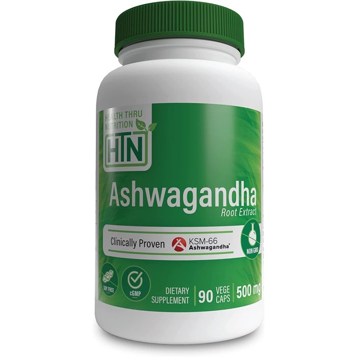 HTN Ashwagandha 500mg Pure KSM­66 90 Vege Caps Organic Root Soy Free - supplemynts.com