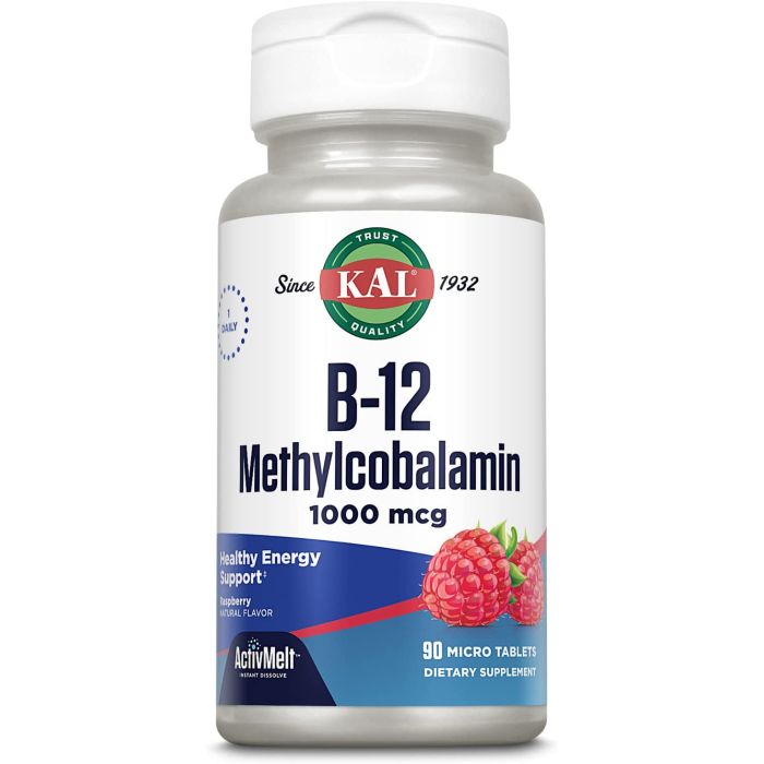 KAL B12 Methylcobalamin 1000mcg ActivMelt 90 Tablets Raspberry - supplemynts.com