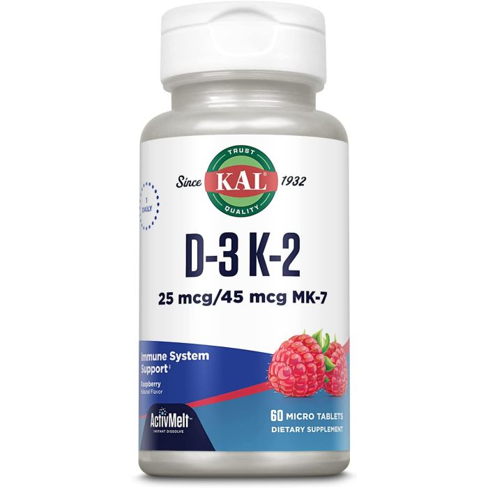KAL D3 K2 ActivMelt 60 Tablets Raspberry Flavored Immune Support - supplemynts.com