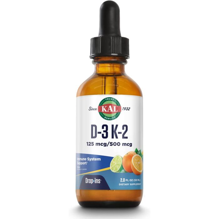 KAL D3 K2 Liquid DropIns 2 Oz Citrus Flavor Immune System Support - supplemynts.com