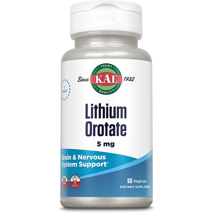 KAL Lithium Orotate 60 Vegcaps 5mg Brain System Support Supplement - supplemynts.com