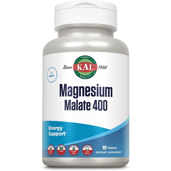 KAL Magnesium Malate 400 Tablets 90 Count Energy Support Supplement - supplemynts.com