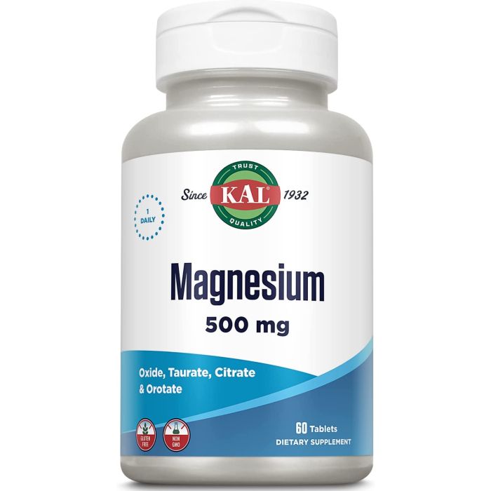 KAL Magnesium Once Daily Tablets 500 mg 60 Count Nerve Support - supplemynts.com