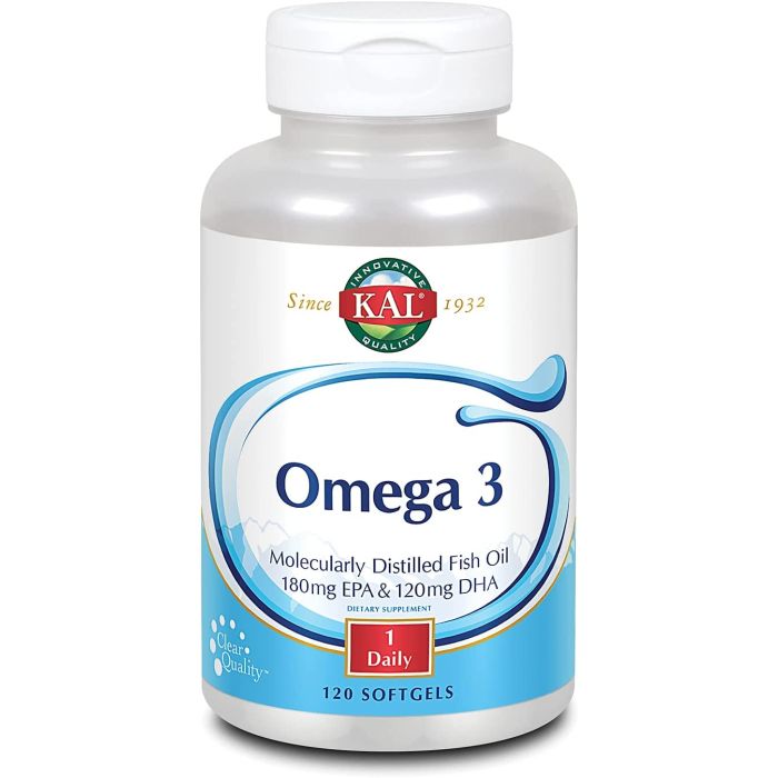 KAL Omega 3 120 Softgels Supports Healthy Skin Dietary Supplement - supplemynts.com