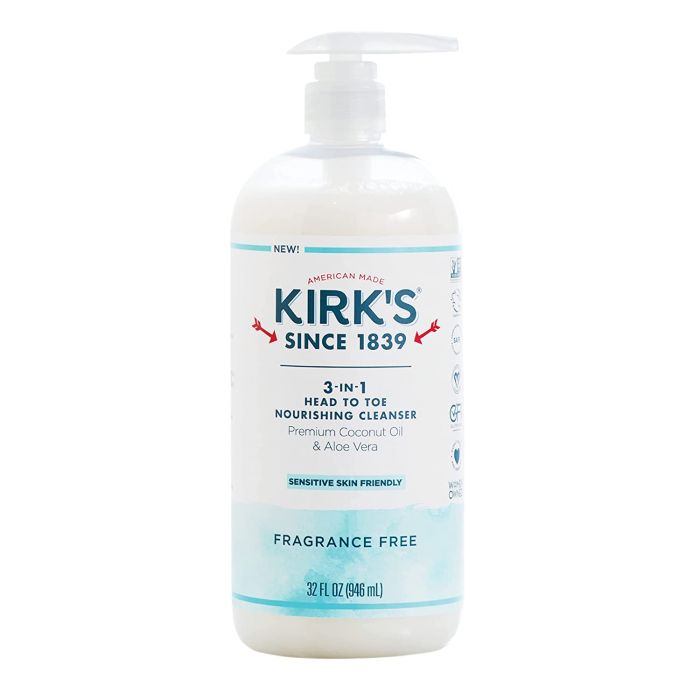 Kirk's Fragrance Free 3 In 1 Head To Toe Nourishing Cleanser 32 Oz - supplemynts.com