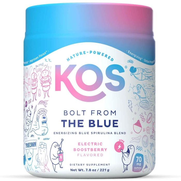 KOS Bolt From The Blue Spirulina Blend Energy Boost Powder 7.8 Oz - supplemynts.com