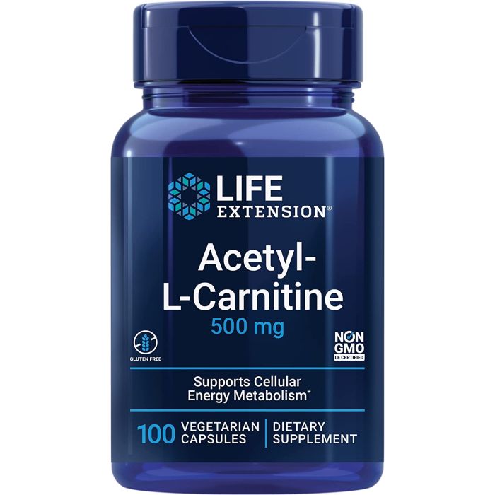 Life Extension Acetyl L Carnitine 500mg 100 Vegetarian Caps - supplemynts.com