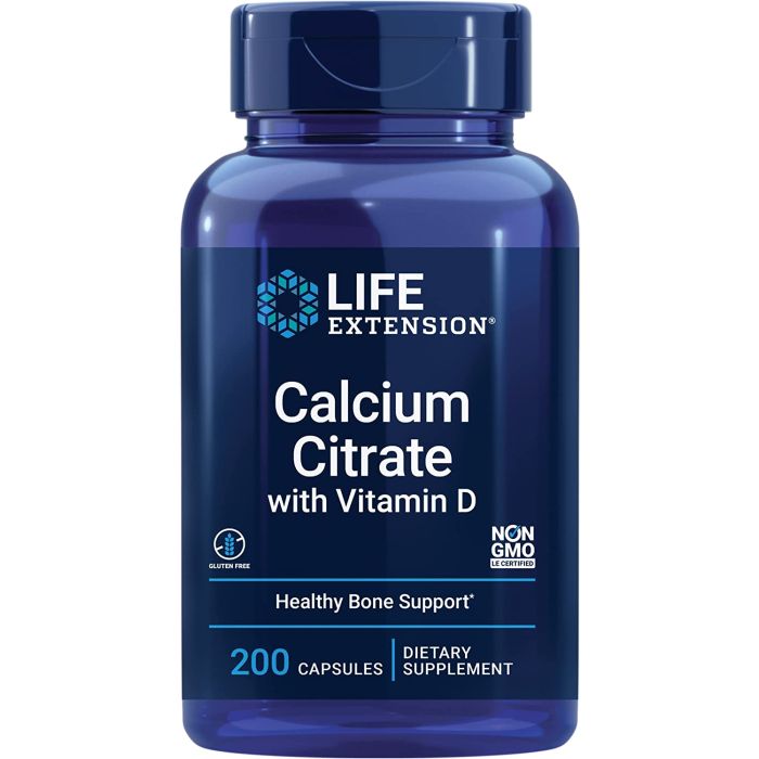 Life Extension Calcium Citrate with Vitamin D 200 Caps Bone Health - supplemynts.com