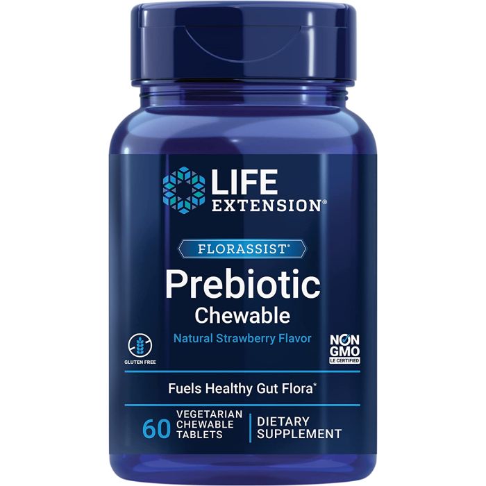 Life Extension FLORASSIST Prebiotic 60 Chewable Tablets Strawberry - supplemynts.com