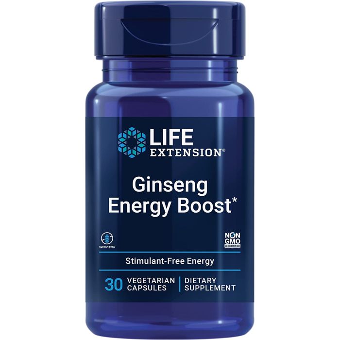 Life Extension Ginseng Energy Boost 30 Veggie Gluten Free Caps - supplemynts.com