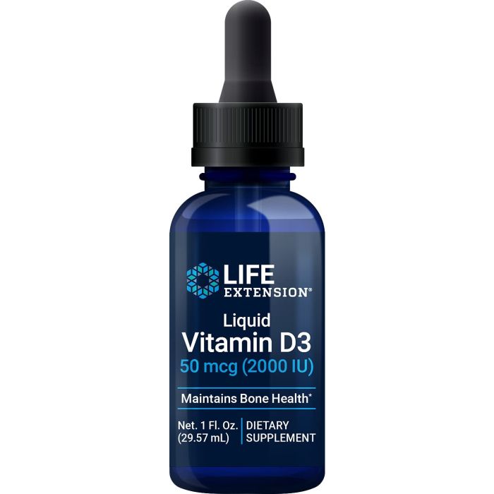 Life Extension Liquid Vitamin D3 50mcg 2000 IU 29.57ml Gluten Free - supplemynts.com