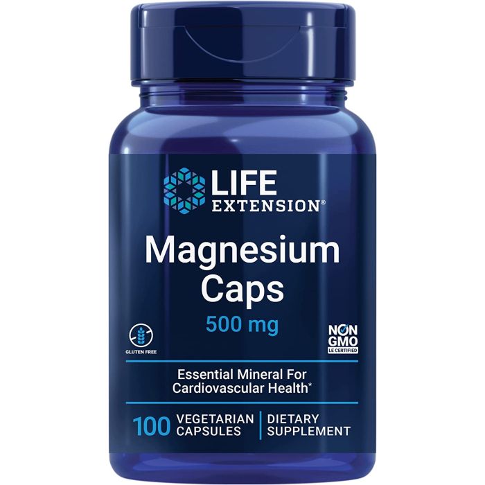 Life Extension Magnesium 100 Veggie Caps 500mg Cardiovascular Health - supplemynts.com
