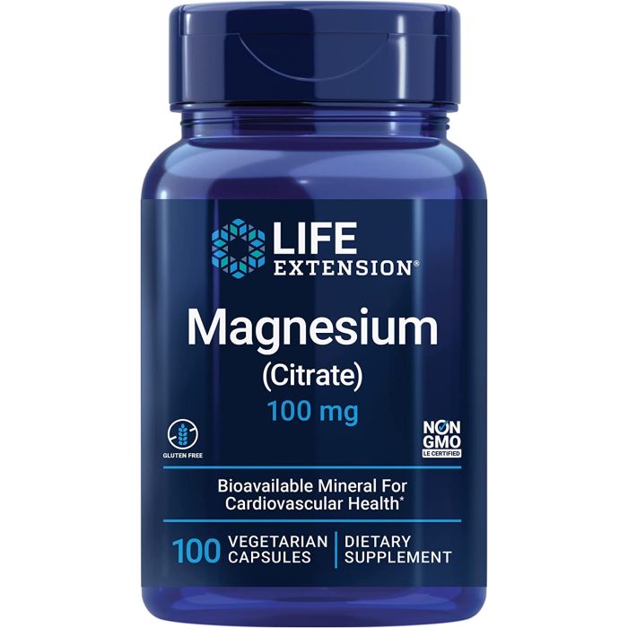Life Extension Magnesium Citrate 100mg 100 Caps Cardiovascular Health - supplemynts.com
