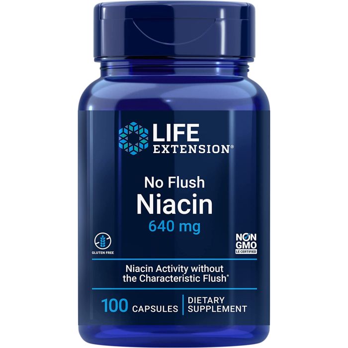 Life Extension No Flush Niacin 640mg 100 Caps Metabolism Health - supplemynts.com