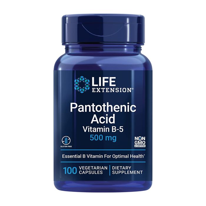 Life Extension Pantothenic Acid Vitamin B5 500mg 100 Vegetarian Caps - supplemynts.com