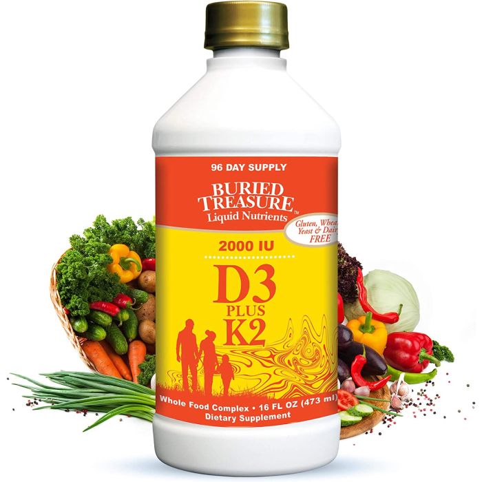 Liquid Vitamin D3 Plus K2 2000 IU 16 Fl Oz Buried Treasure - supplemynts.com