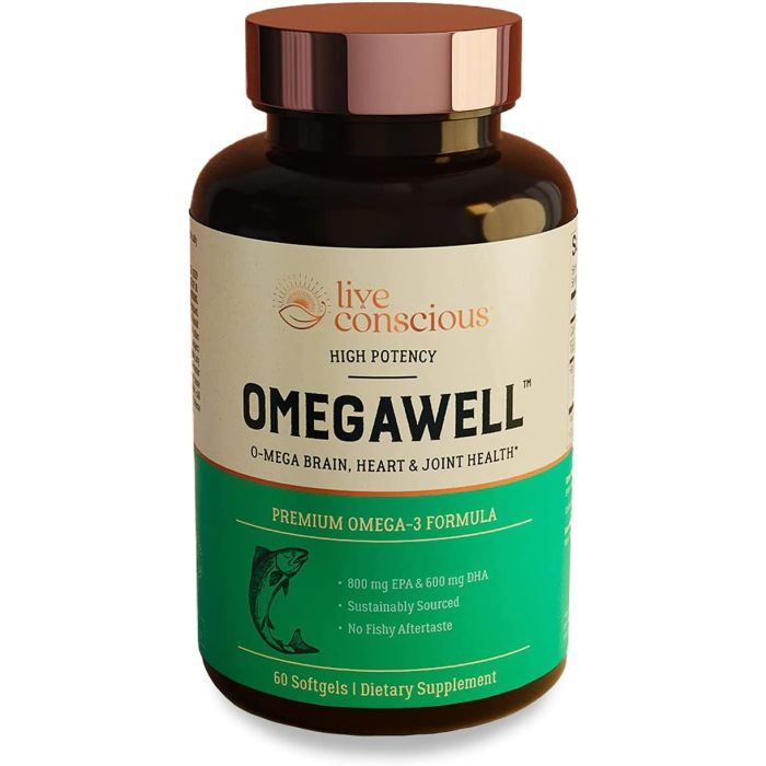 Live Conscious OmegaWell Omega 3 Fish Oil Supplement 60 Softgels - supplemynts.com