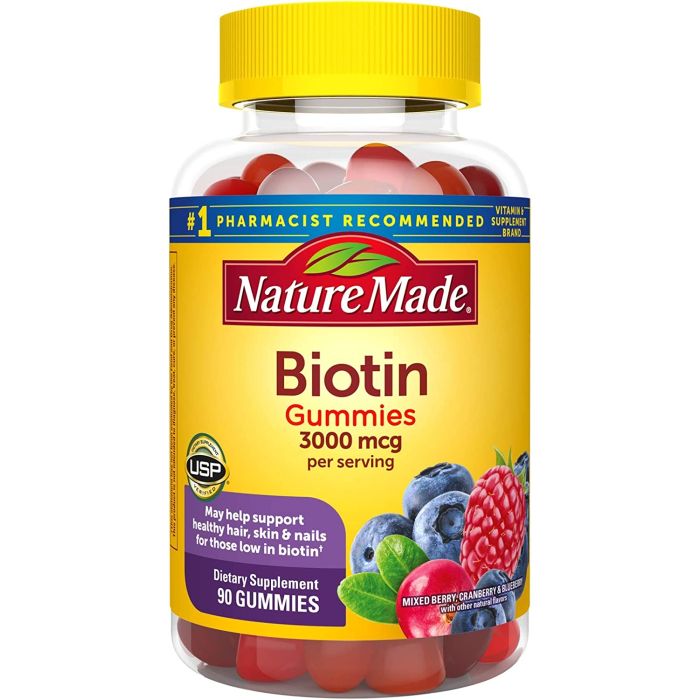 Nature Made 3000mcg Biotin 90 Gummies For Hair Skin Nails Support - supplemynts.com