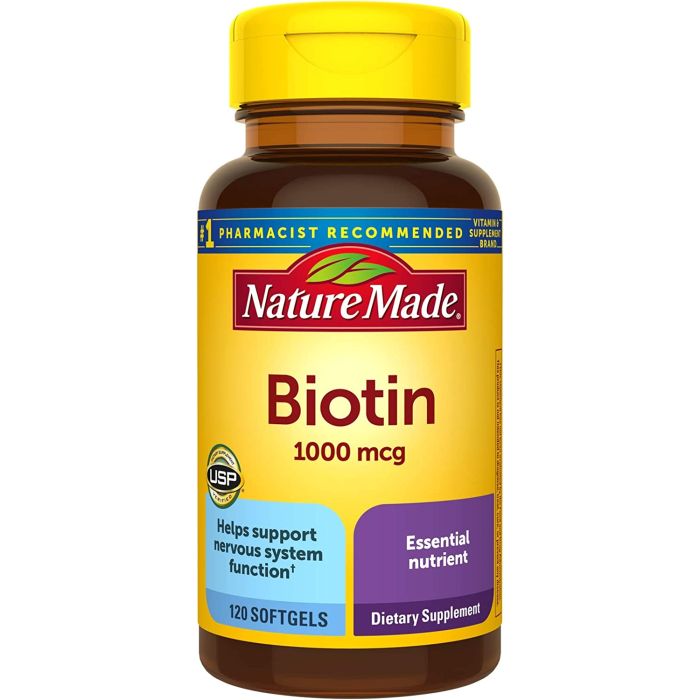 Nature Made Biotin 1000mcg 120 Softgels Nervous System Support - supplemynts.com