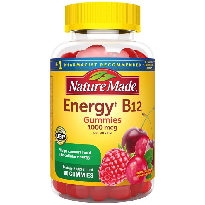 Nature Made Energy B12 80 Gummies 1000mcg Brain Cell Function Support - supplemynts.com