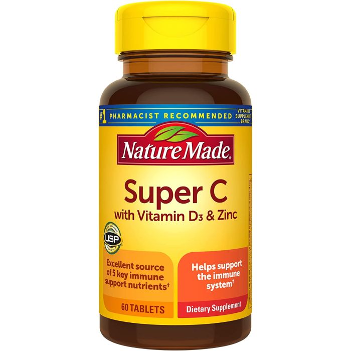 Nature Made Super C With Vitamin D3 Zinc 60 Tablets - supplemynts.com