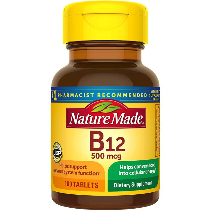 Nature Made Vitamin B12 500mcg Tablets Metabolism Support - supplemynts.com