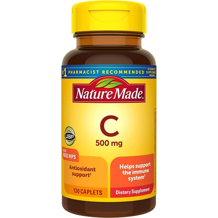 Nature Made Vitamin C 500mg With Rose Hips 130 Caplets - supplemynts.com